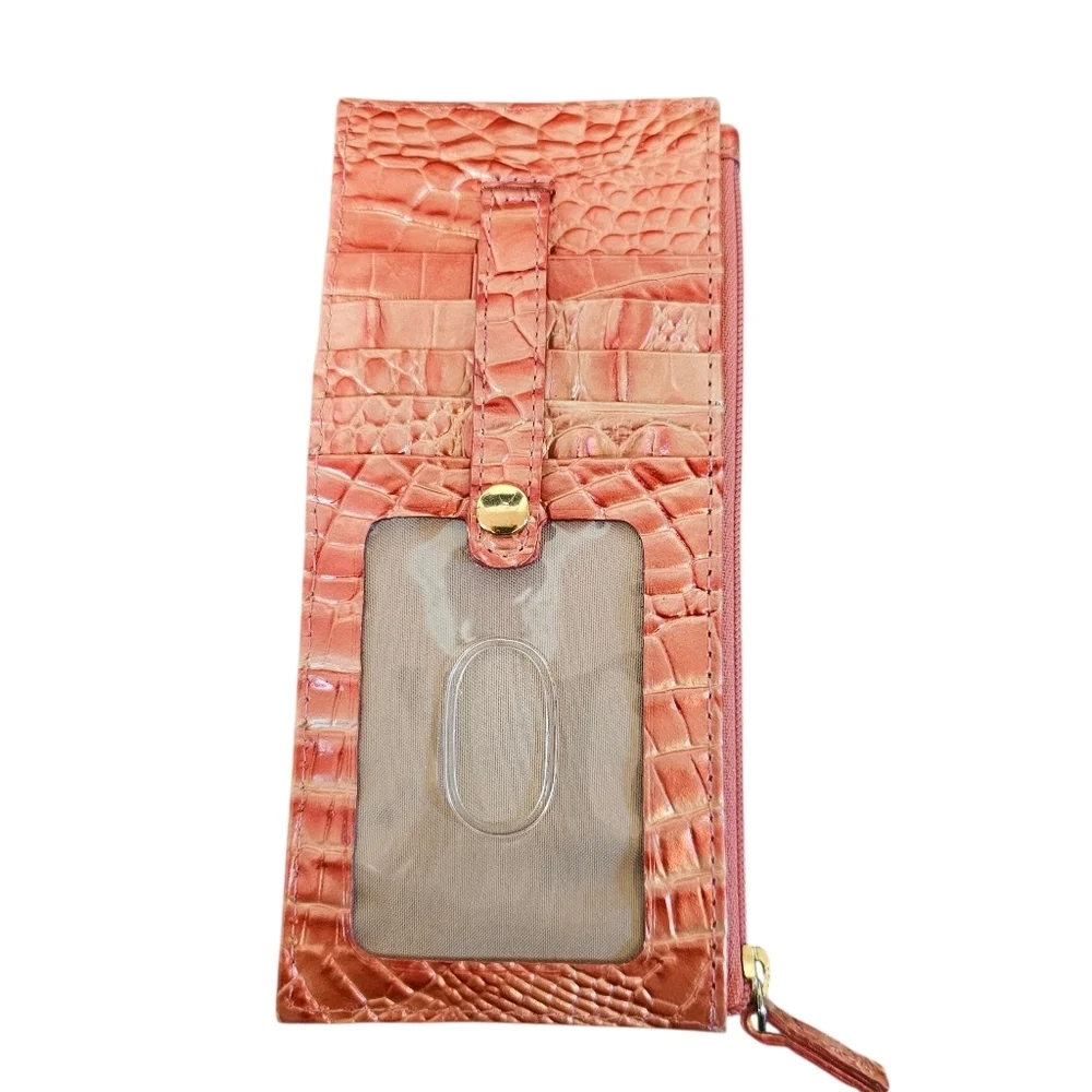 Brahmin Duxbury Pink Punch Melbourne Croc Leather and Card Holder Wallet Set